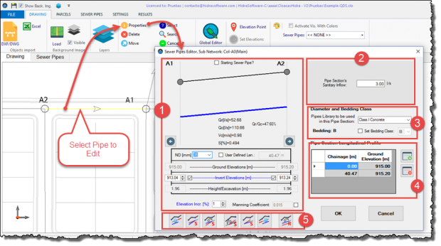 The Sewer Pipes Editor in CLOACAS, The Sanitary Design Software ...