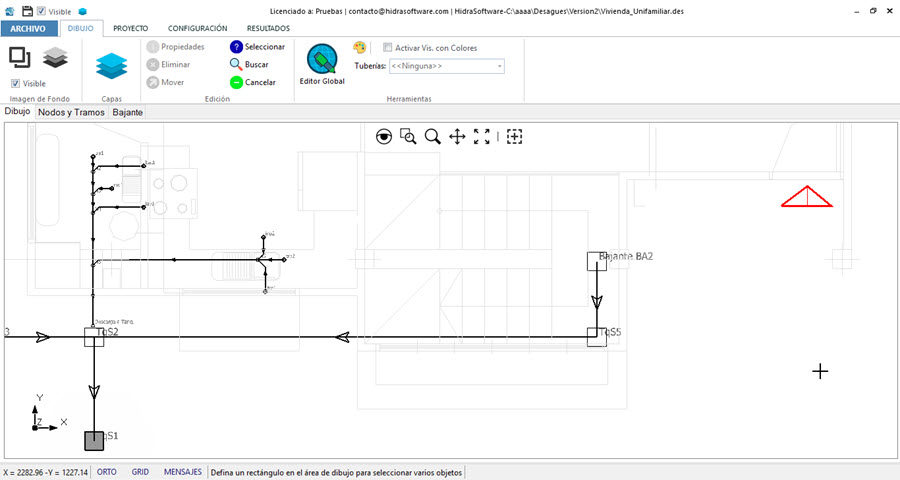 La-ventana-de-dibujo-del-software-desagues-sanitarios