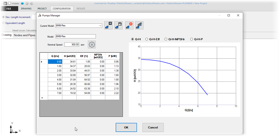The Centrifugal Pumps Database in PLUMBER | HidraSoftware